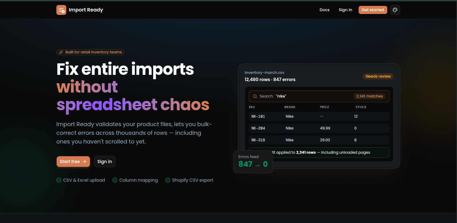 Screenshot of Import Ready at Personal